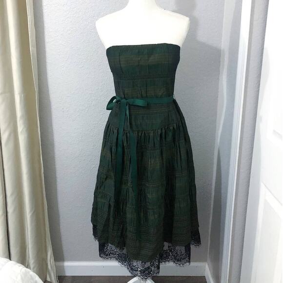 Allure Noir Green Strapless Plaid Check Pattern Fit Flare Dress - Picture 2 of 7